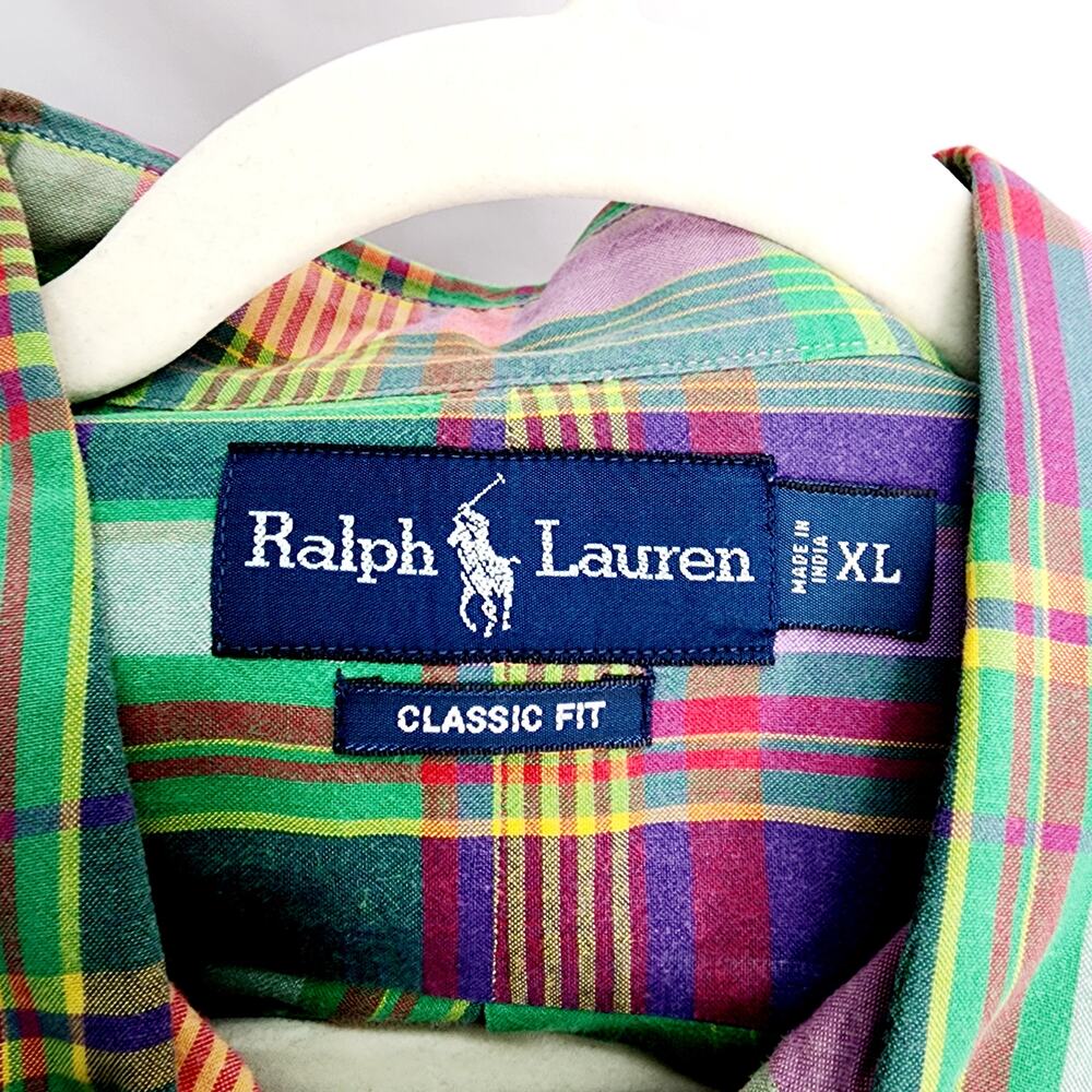Ralph Lauren Plaid Button Front Down Short Sleeve Shirt Men XL Preppy Vintage 90 - Picture 3 of 12